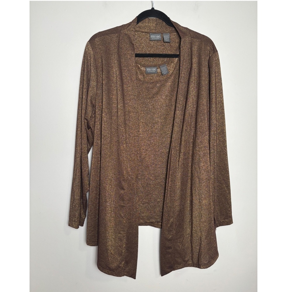 Chicos Womens 2 PC Cardigan Tank Set XL 3 Bronze Metallic Shimmer Slinky Dressy